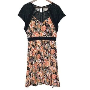 Torrid Floral Print Dress Y2K Lace Detail Super Soft Knit Plus Size 1X‎ Babydoll